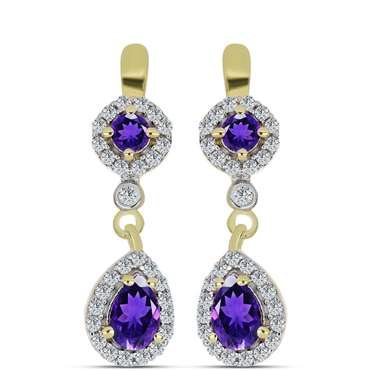Arannyal Bevont Ezüst Fülbevaló Marokkói Ametiszttel és Fehér Topázzal