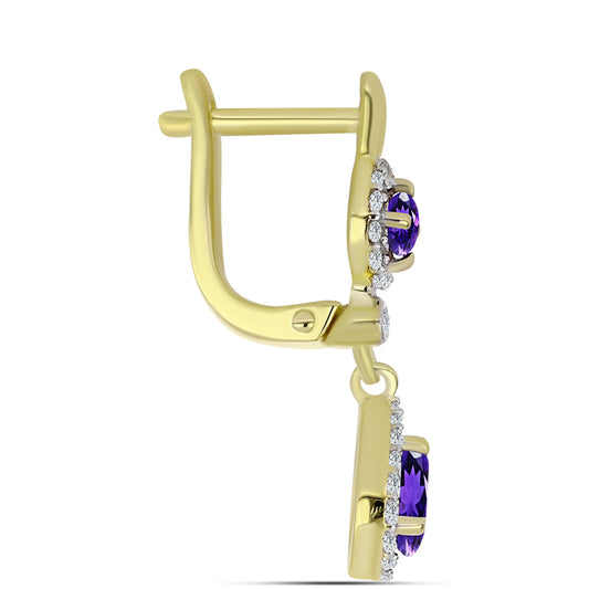 Arannyal Bevont Ezüst Fülbevaló Marokkói Ametiszttel és Fehér Topázzal