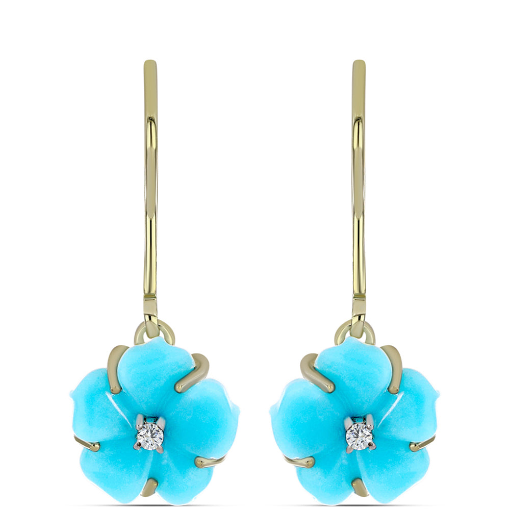 Arannyal Bevont Ezüst Fülbevaló Csipkerózsika Türkizzel és Fehér Topázzal 1 