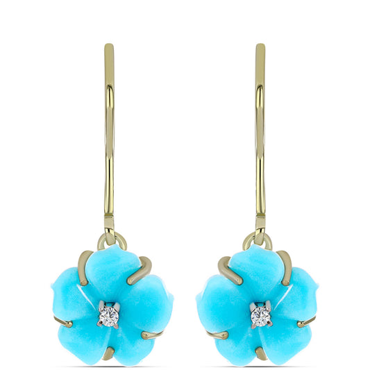 Arannyal Bevont Ezüst Fülbevaló Csipkerózsika Türkizzel és Fehér Topázzal