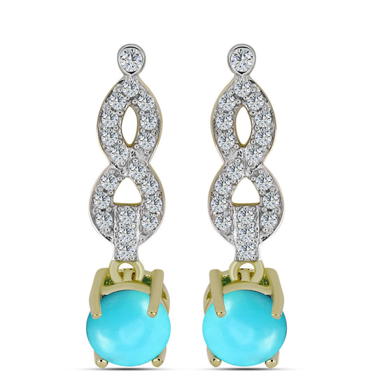 Arannyal Bevont Ezüst Fülbevaló Csipkerózsika Türkizzel és Fehér Topázzal