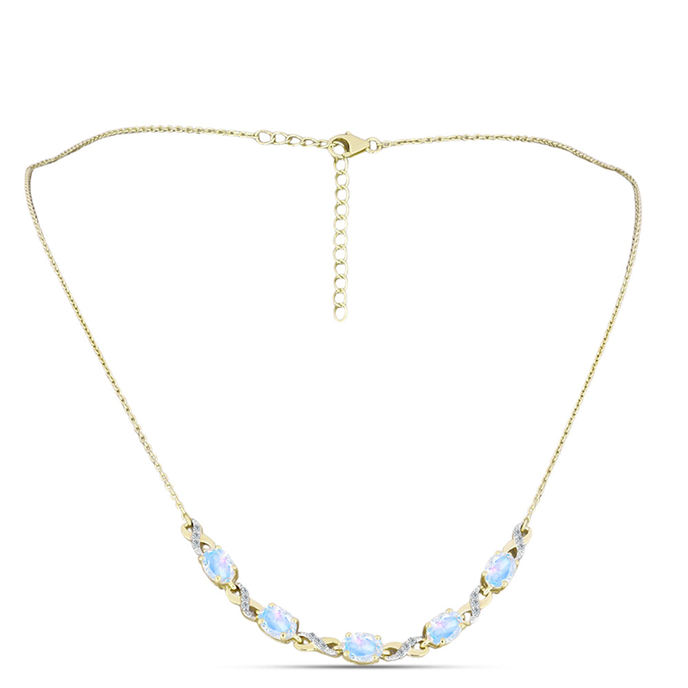 Arannyal Bevont Ezüst Nyaklánc Szivárvány Holdkővel és Fehér Topázzal