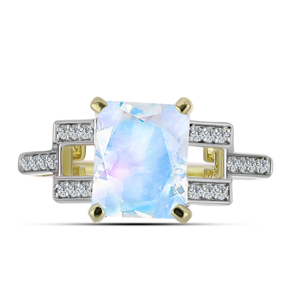 Arannyal Bevont Ezüst Gyűrű Szivárvány Holdkővel és Fehér Topázzal 1 