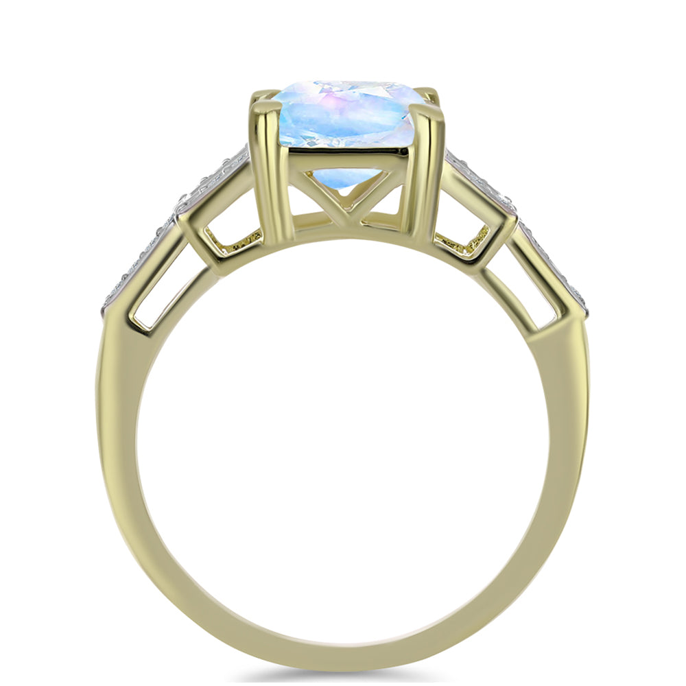 Arannyal Bevont Ezüst Gyűrű Szivárvány Holdkővel és Fehér Topázzal 2 