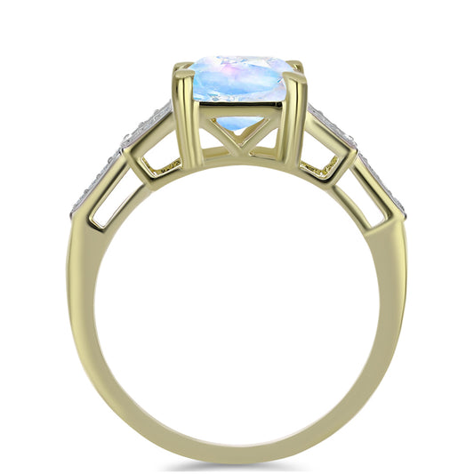 Arannyal Bevont Ezüst Gyűrű Szivárvány Holdkővel és Fehér Topázzal