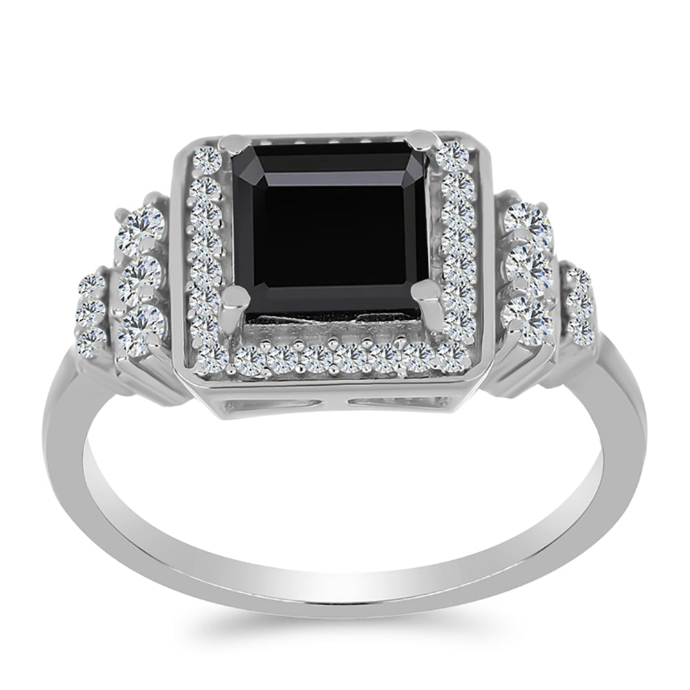 Ezüst Gyűrű Obszidiánnal és Fehér Topázzal