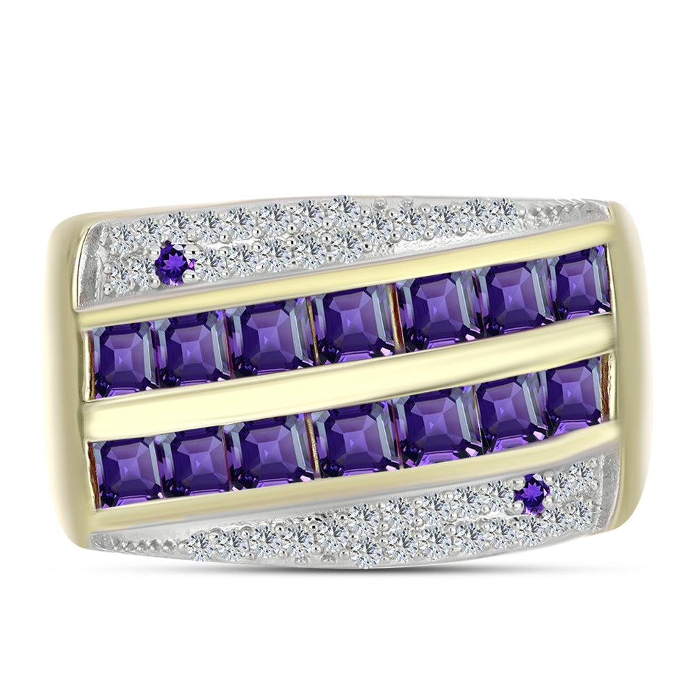 Arannyal Bevont Ezüst Gyűrű Marokkói Ametiszttel és Fehér Topázzal 1 