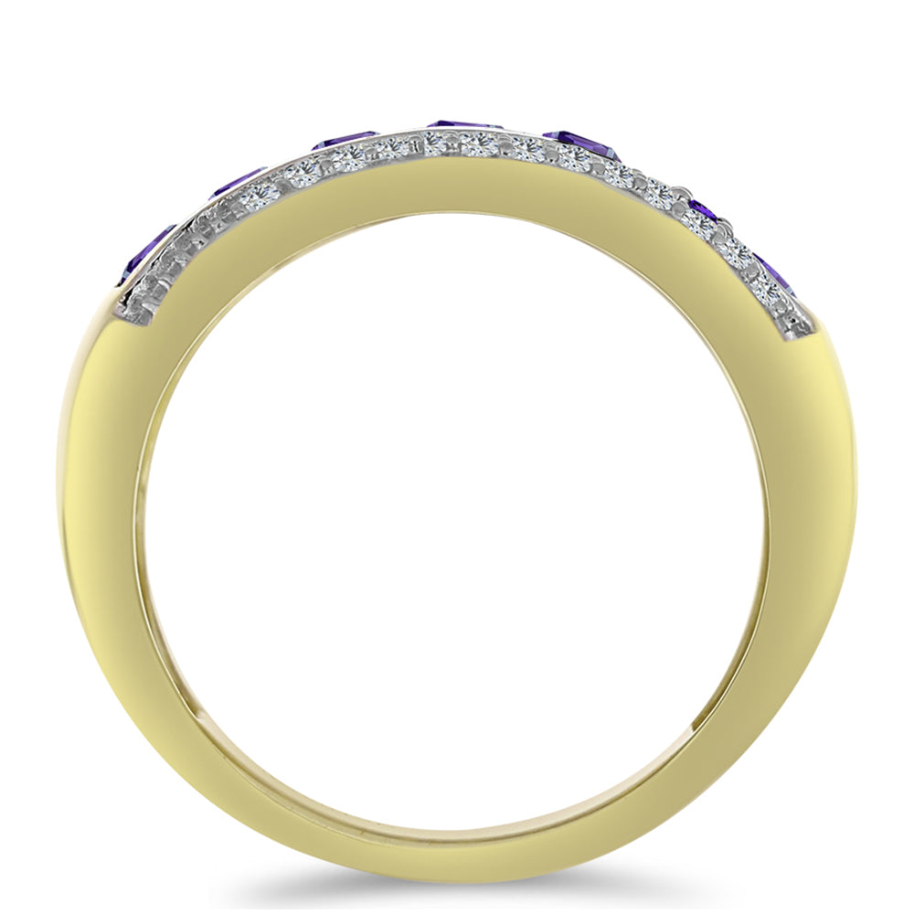 Arannyal Bevont Ezüst Gyűrű Marokkói Ametiszttel és Fehér Topázzal 2 