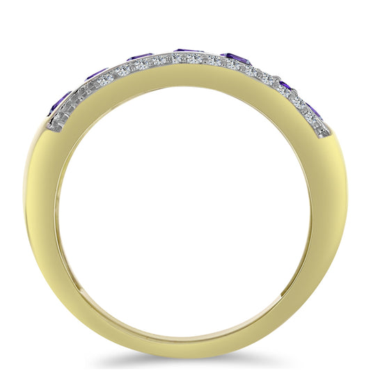 Arannyal Bevont Ezüst Gyűrű Marokkói Ametiszttel és Fehér Topázzal