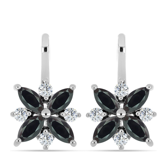 Ezüst Fülbevaló Obszidiánnal és Fehér Topázzal