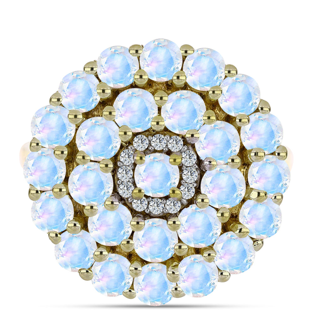 Arannyal Bevont Ezüst Gyűrű Szivárvány Holdkővel és Fehér Topázzal