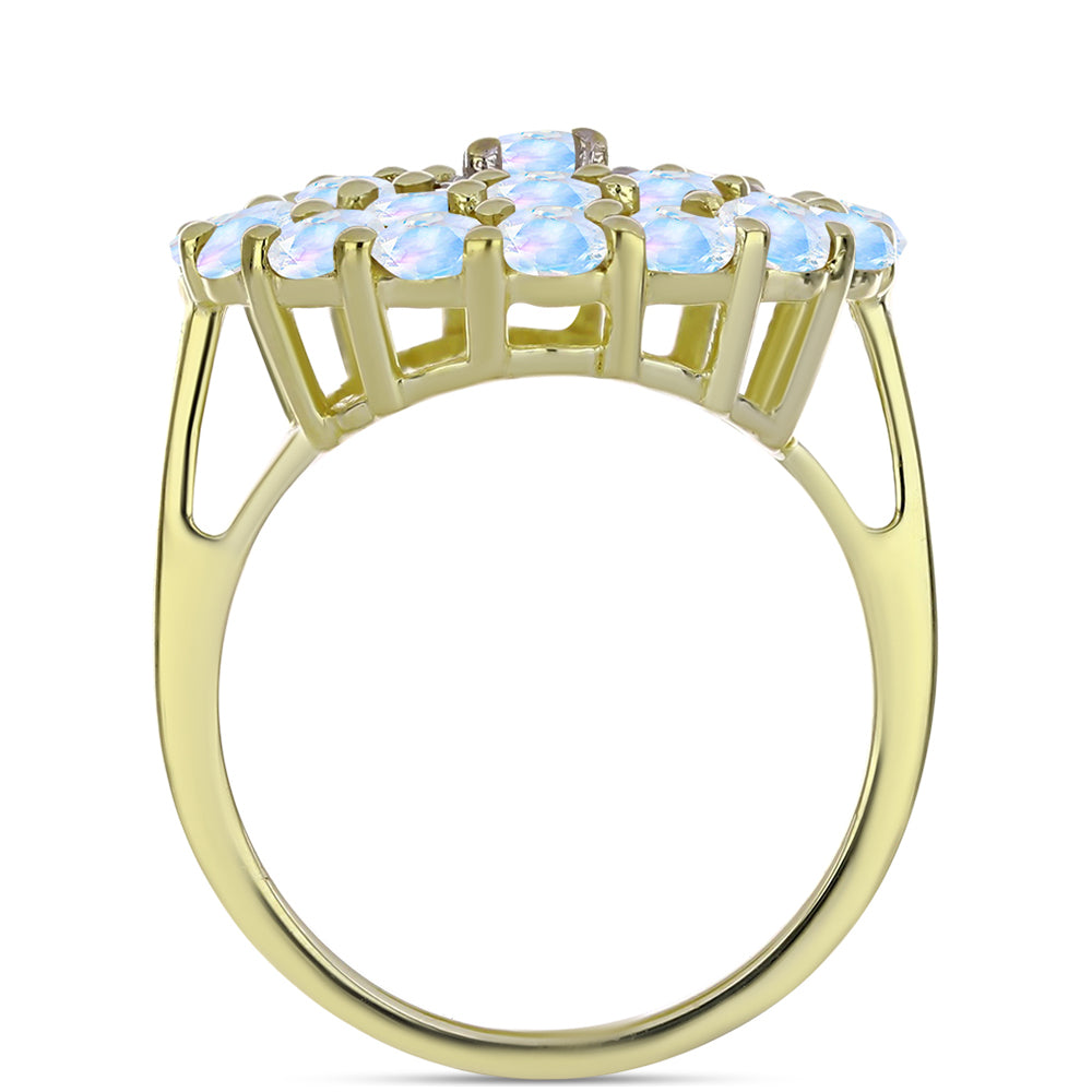 Arannyal Bevont Ezüst Gyűrű Szivárvány Holdkővel és Fehér Topázzal 2 