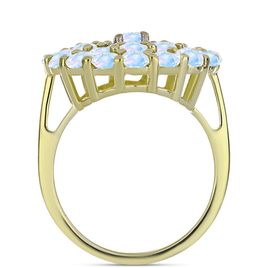 Arannyal Bevont Ezüst Gyűrű Szivárvány Holdkővel és Fehér Topázzal