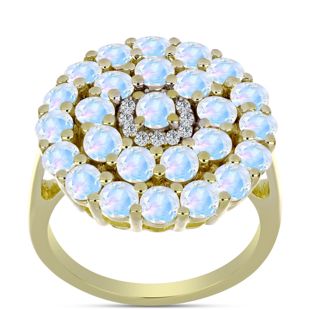 Arannyal Bevont Ezüst Gyűrű Szivárvány Holdkővel és Fehér Topázzal 3 