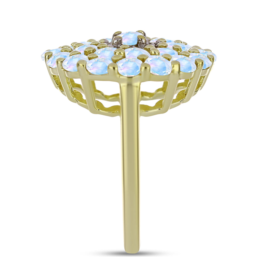 Arannyal Bevont Ezüst Gyűrű Szivárvány Holdkővel és Fehér Topázzal 4 