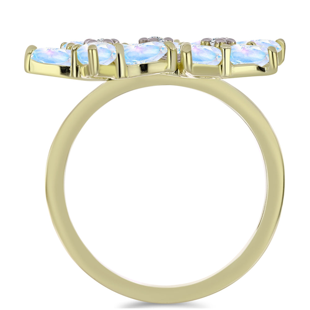 Arannyal Bevont Ezüst Gyűrű Szivárvány Holdkővel és Fehér Topázzal 2 