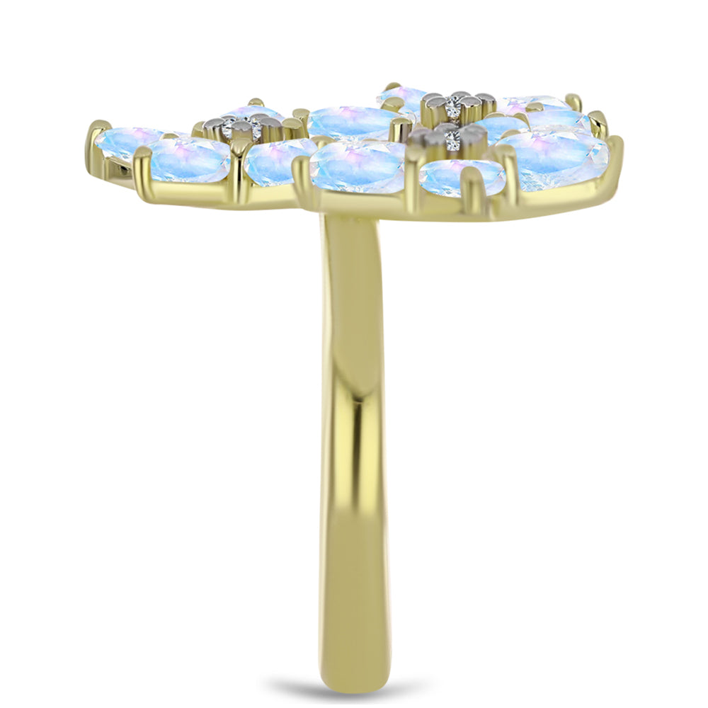 Arannyal Bevont Ezüst Gyűrű Szivárvány Holdkővel és Fehér Topázzal 4 