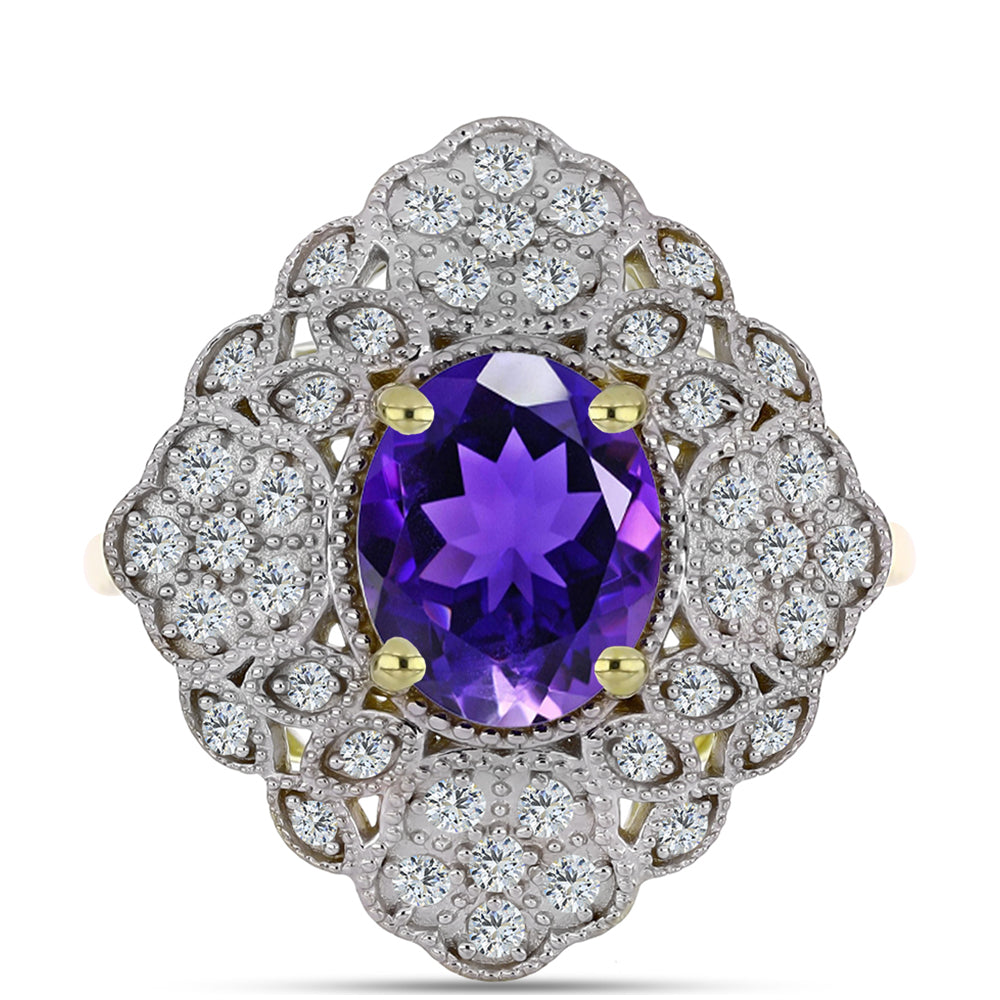 Arannyal Bevont Ezüst Gyűrű Marokkói Ametiszttel és Fehér Topázzal