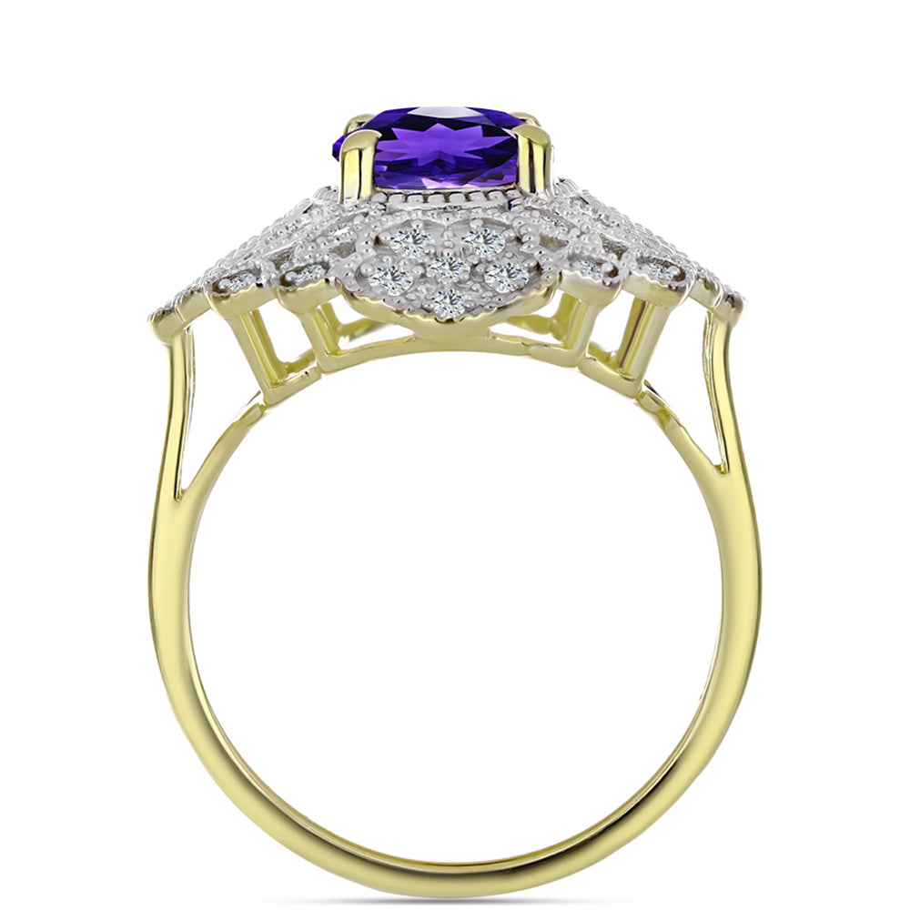 Arannyal Bevont Ezüst Gyűrű Marokkói Ametiszttel és Fehér Topázzal 2 