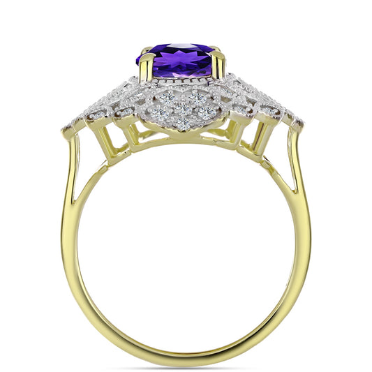 Arannyal Bevont Ezüst Gyűrű Marokkói Ametiszttel és Fehér Topázzal