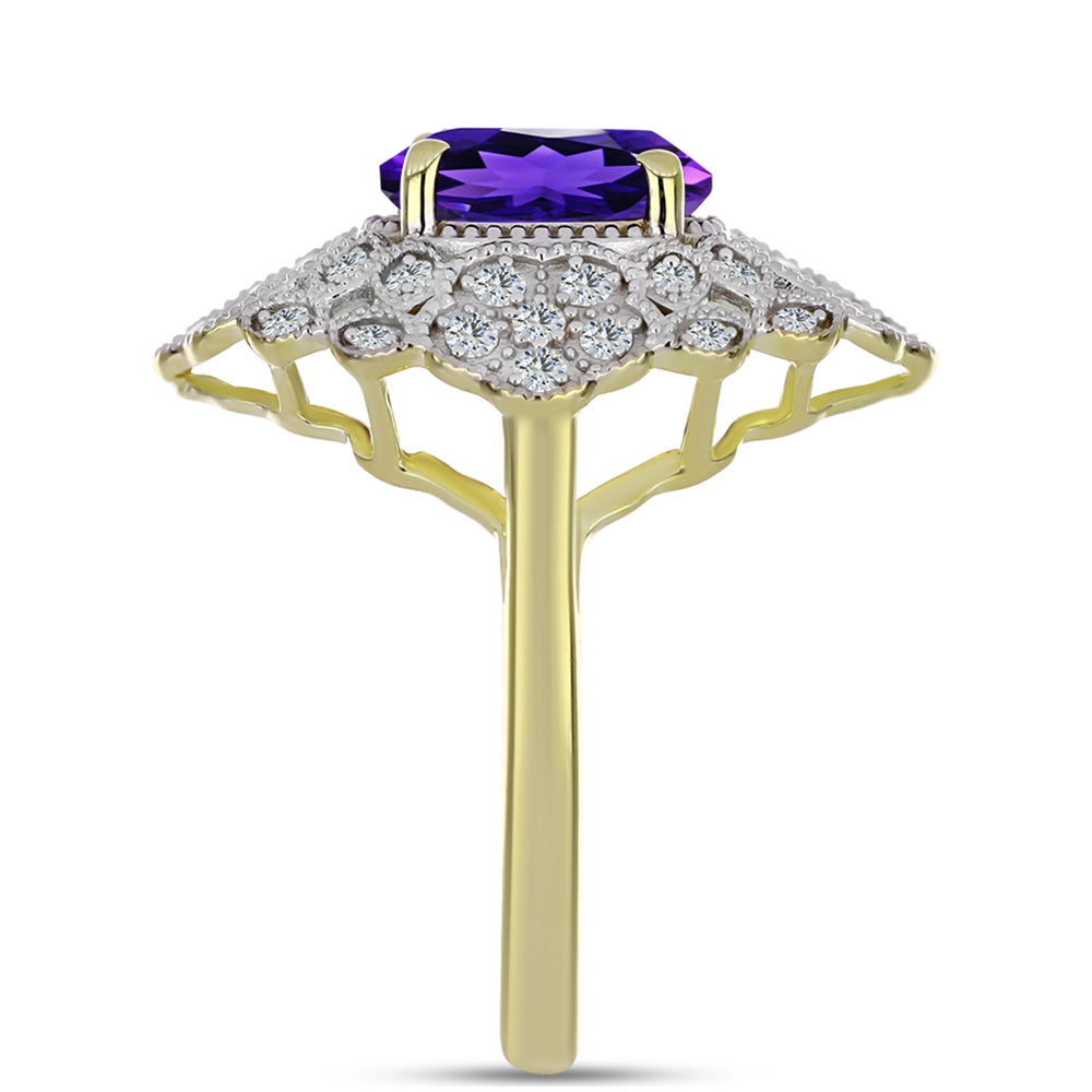 Arannyal Bevont Ezüst Gyűrű Marokkói Ametiszttel és Fehér Topázzal 4 