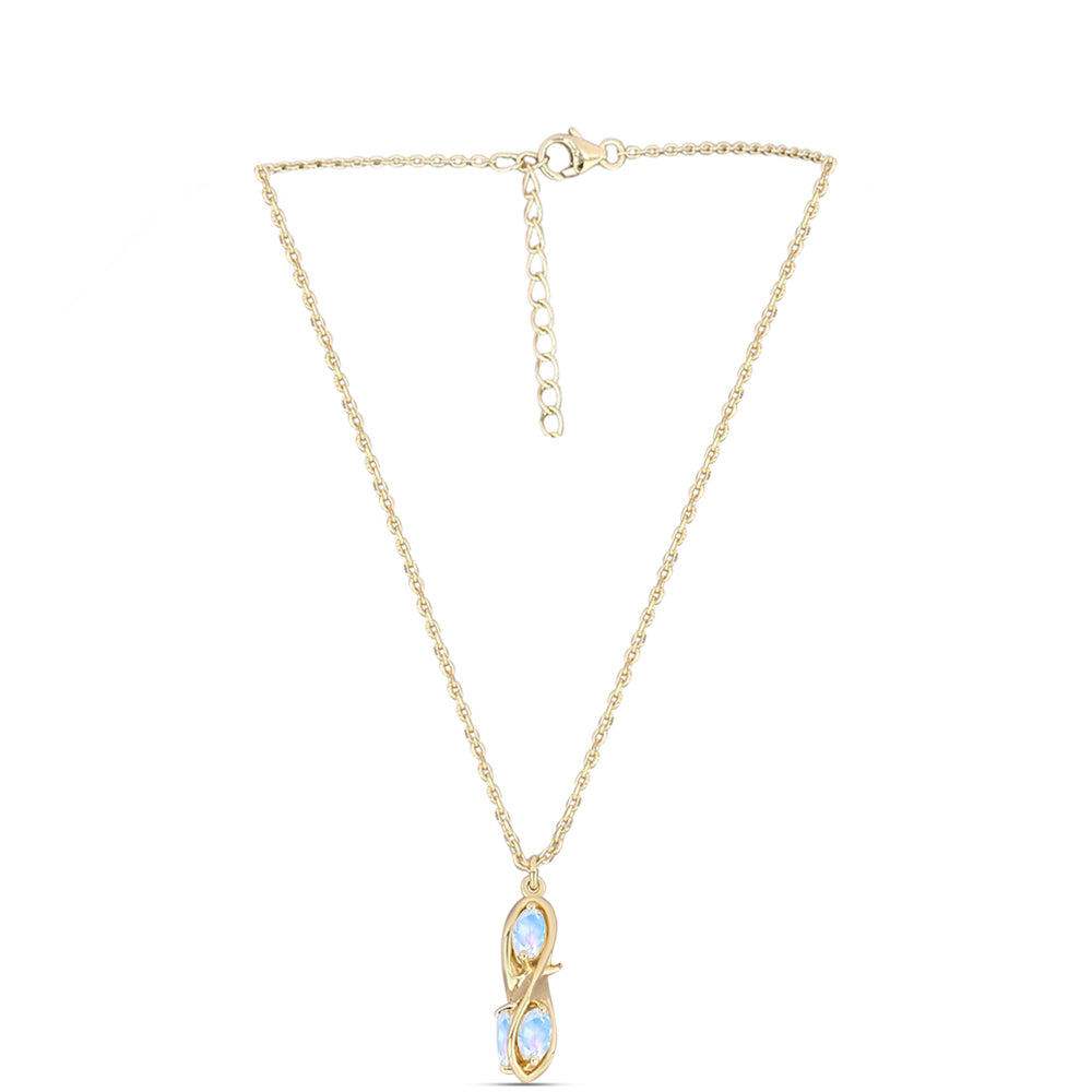 Arannyal Bevont Ezüst Nyaklánc Szivárvány Holdkővel 1 