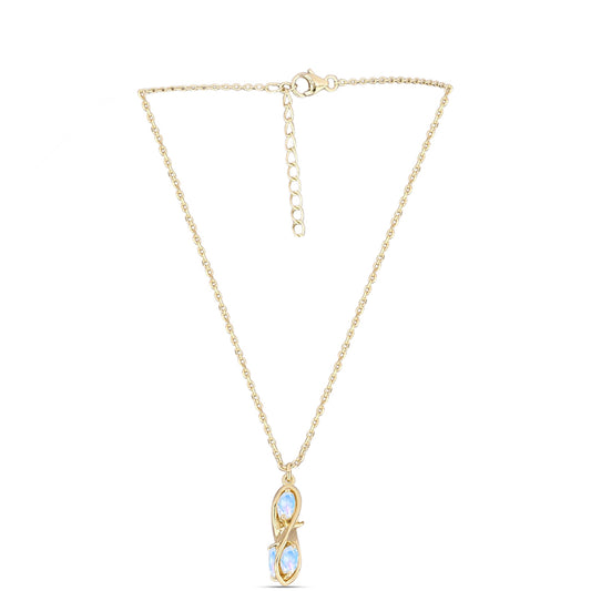 Arannyal Bevont Ezüst Nyaklánc Szivárvány Holdkővel