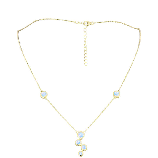 Arannyal Bevont Ezüst Nyaklánc Szivárvány Holdkővel