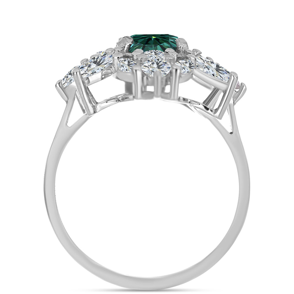 Ezüst Gyűrű Zöldes Tengerkék Moissanite-tal és Fehér Topázzal 2 