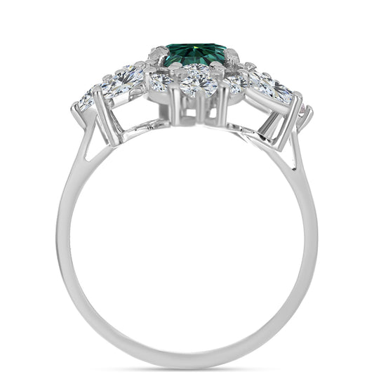 Ezüst Gyűrű Zöldes Tengerkék Moissanite-tal és Fehér Topázzal