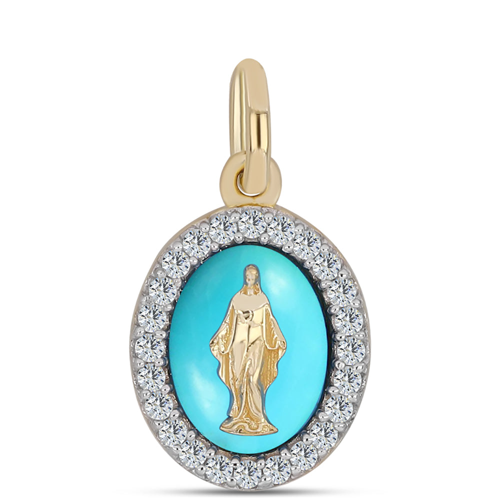 Arannyal Bevont Ezüst Medál Csipkerózsika Türkizzel és Fehér Topázzal 1 