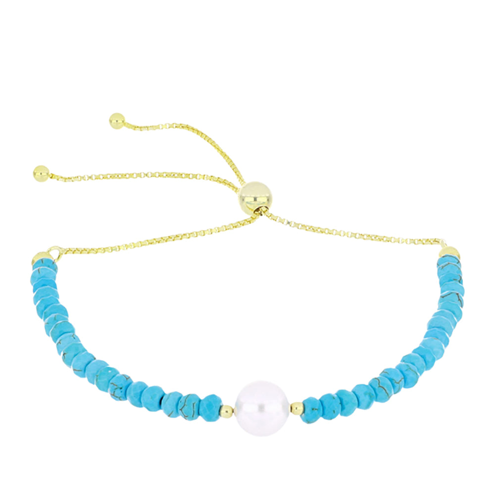 Arannyal Bevont Ezüst Karkötő Csipkerózsika Türkizzel és Fehér Édesvízi Kagylógyönggyel