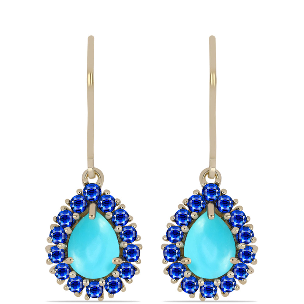 Arannyal Bevont Ezüst Fülbevaló Csipkerózsika Türkizzel és Ausztrál Kék Zafírral