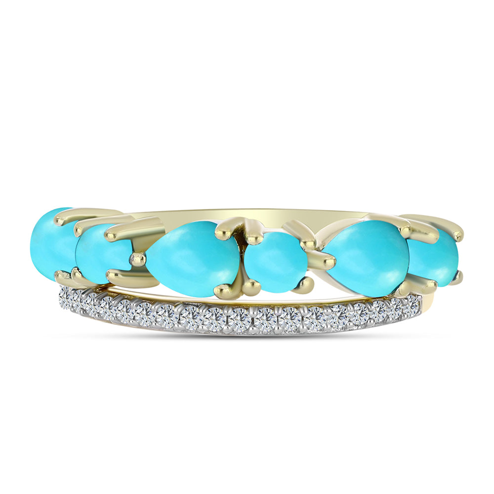 Arannyal Bevont Ezüst Gyűrű Csipkerózsika Türkizzel és Fehér Topázzal