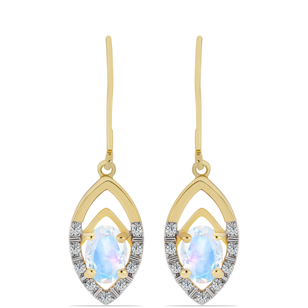 Arannyal Bevont Ezüst Fülbevaló Szivárvány Holdkővel és Fehér Topázzal 1 