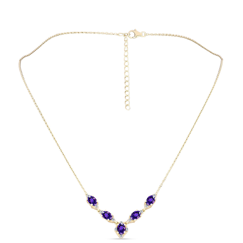 Arannyal Bevont Ezüst Nyaklánc Marokkói Ametiszttel és Fehér Topázzal