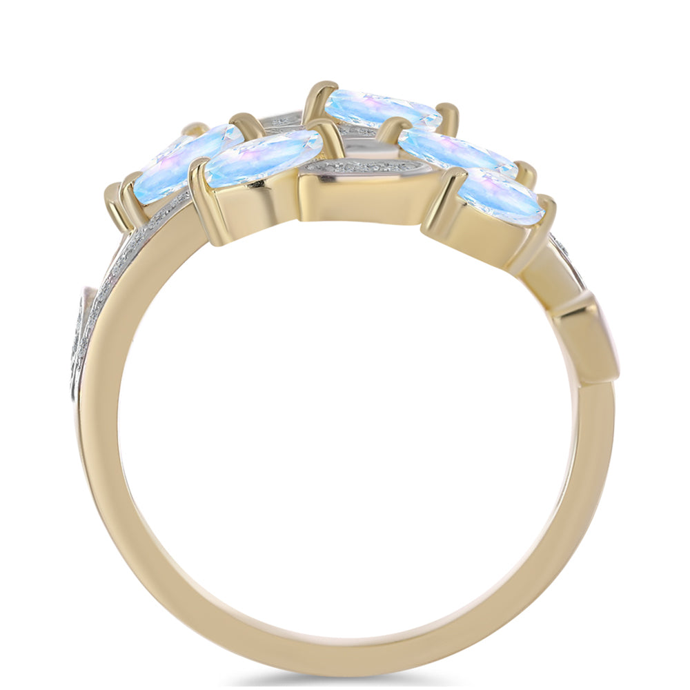 Arannyal Bevont Ezüst Gyűrű Szivárvány Holdkővel és Fehér Topázzal