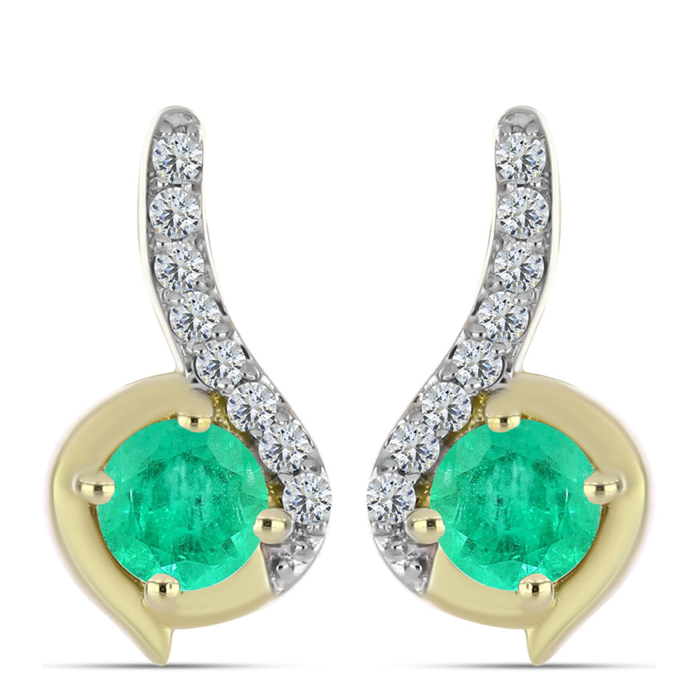 Arannyal Bevont Ezüst Fülbevaló Kolumbiai Smaragddal és Fehér Gyémánttal