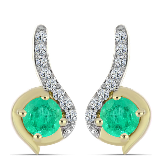 Arannyal Bevont Ezüst Fülbevaló Kolumbiai Smaragddal és Fehér Gyémánttal