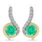 Arannyal Bevont Ezüst Fülbevaló Kolumbiai Smaragddal és Fehér Gyémánttal