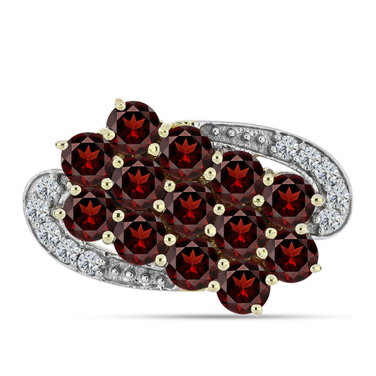 Arannyal Bevont Ezüst Gyűrű Barton Gránáttal és Fehér Topázzal