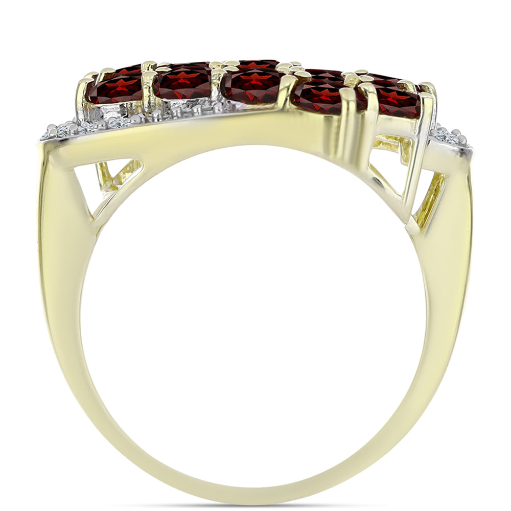 Arannyal Bevont Ezüst Gyűrű Barton Gránáttal és Fehér Topázzal 2 