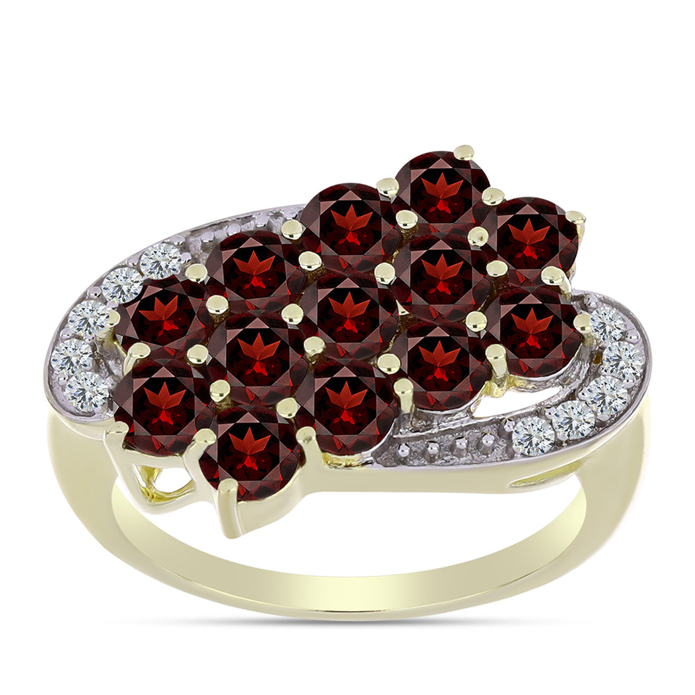 Arannyal Bevont Ezüst Gyűrű Barton Gránáttal és Fehér Topázzal