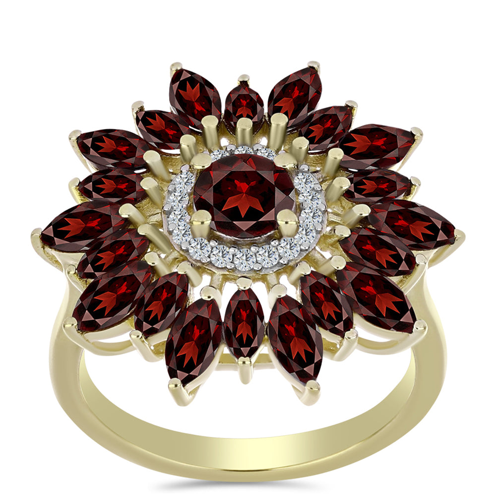 Arannyal Bevont Ezüst Gyűrű Barton Gránáttal és Fehér Topázzal 3 