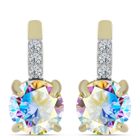 Arannyal Bevont Ezüst Fülbevaló Jég Moissanite-tel és Fehér Topázzal