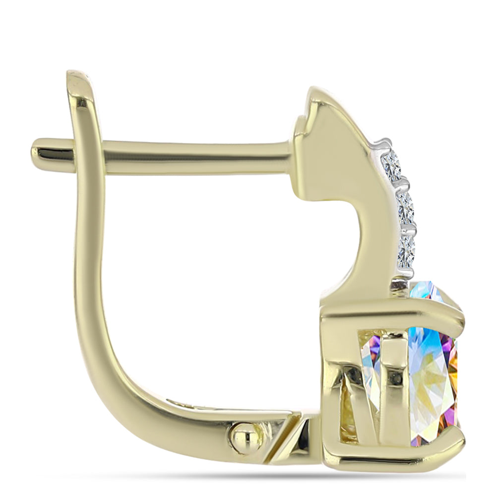 Arannyal Bevont Ezüst Fülbevaló Jég Moissanite-tel és Fehér Topázzal