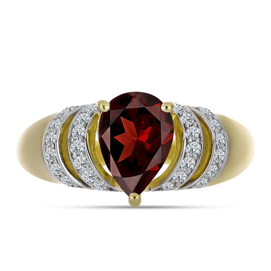 Arannyal Bevont Ezüst Gyűrű Barton Gránáttal és Fehér Topázzal
