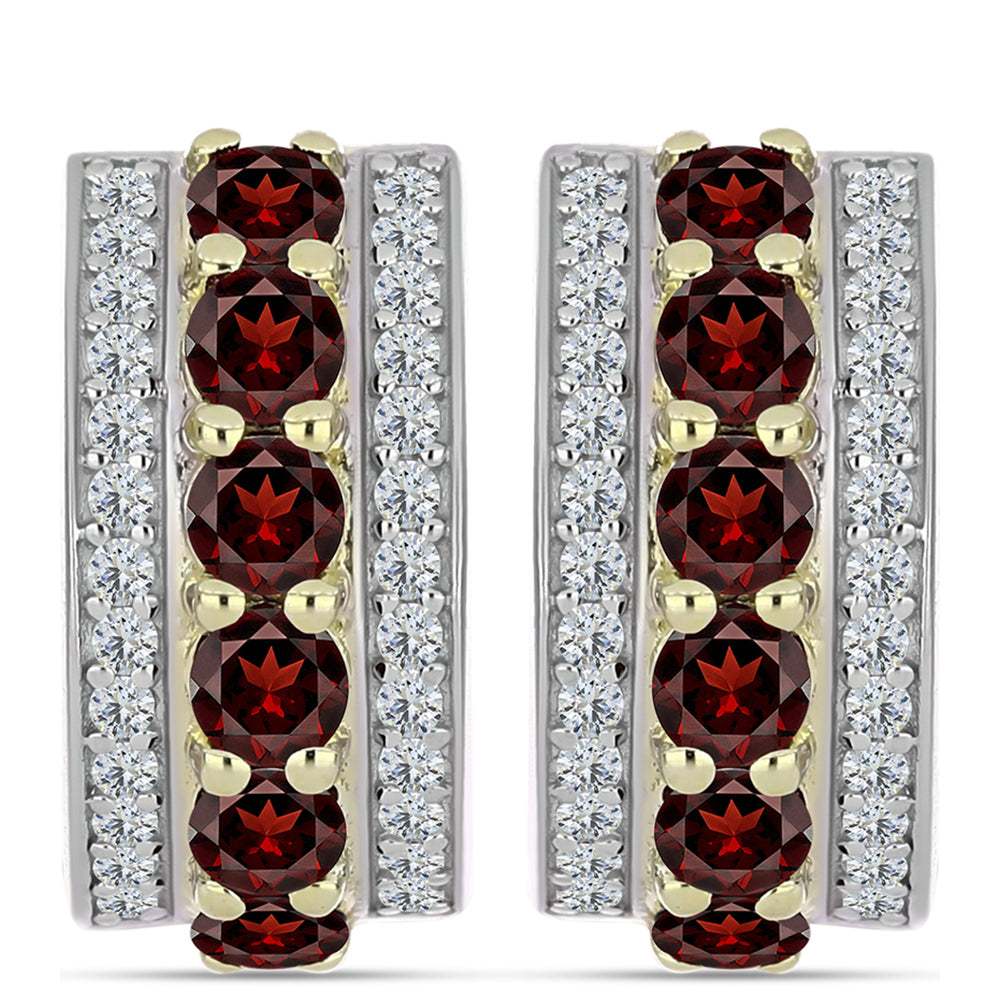 Arannyal Bevont Ezüst Fülbevaló Barton Gránáttal és Fehér Topázzal 1 