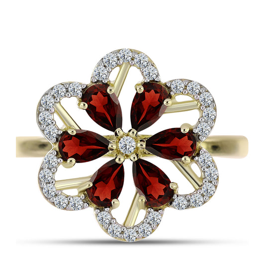 Arannyal Bevont Ezüst Gyűrű Barton Gránáttal és Fehér Topázzal