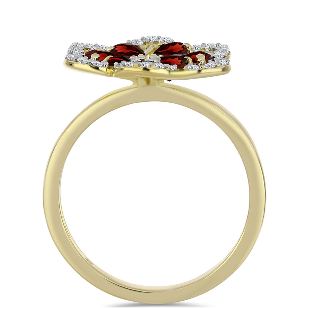 Arannyal Bevont Ezüst Gyűrű Barton Gránáttal és Fehér Topázzal